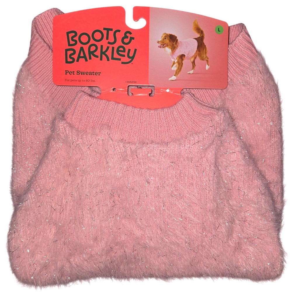Boots & Barkley Pink Fuzzy Sparkle Pet Dog Sweater Large Metallic Tinsel Knit